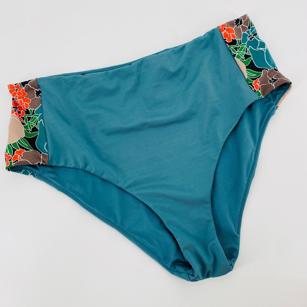 Carve Designs Bikini Bottom Women‎ XL Teal Floral High Waist Swim Briefs